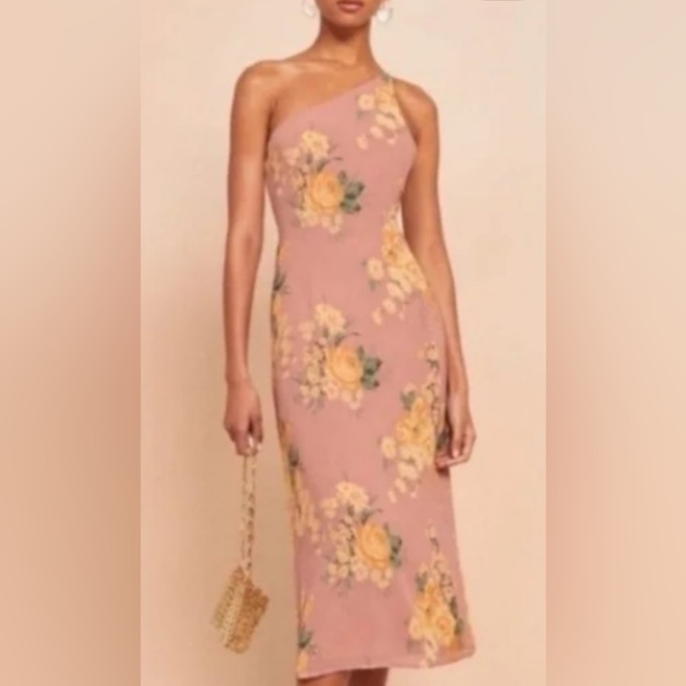 Reformation Gwenyth Eastside Floral One Shoulder Midi Dress